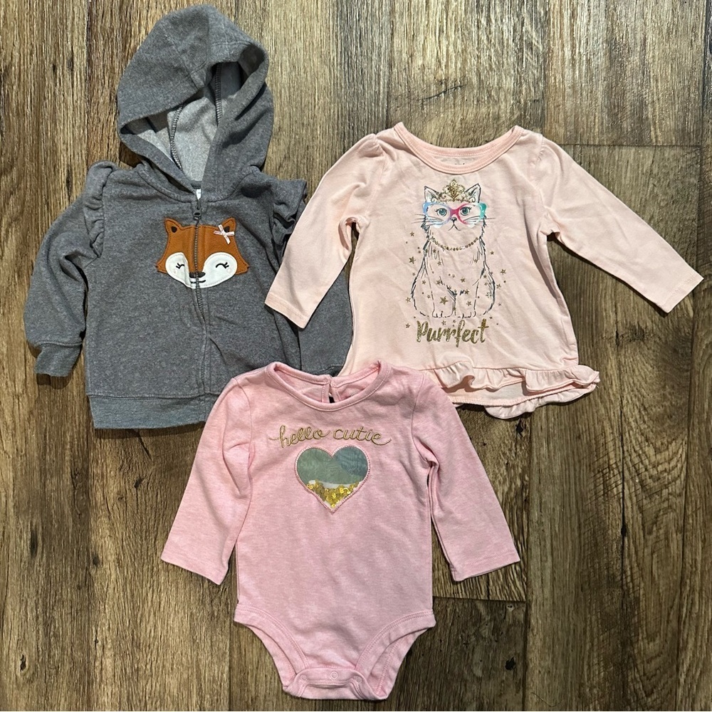 Baby Girl 6-9M Clothing Bundle Carter’s Wonder Nation Hoodie Bodysuit Tee‎ Set